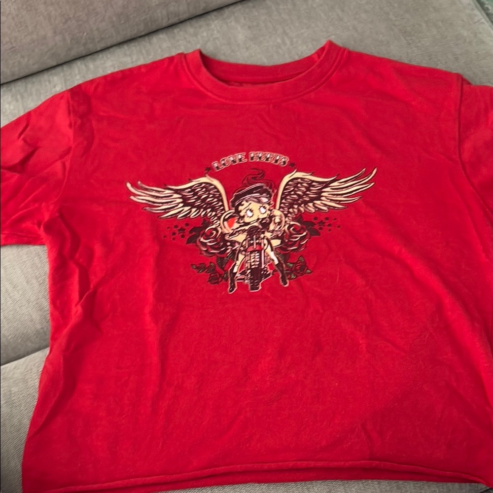 Red Graphic T-Shirt with Winged Design